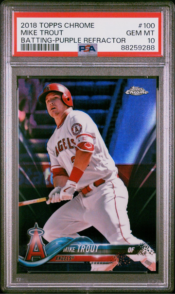 2018 Topps Chrome Mike Trout PURPLE /299 PSA 10 REFRACTOR #100 Los Angeles Angels SP