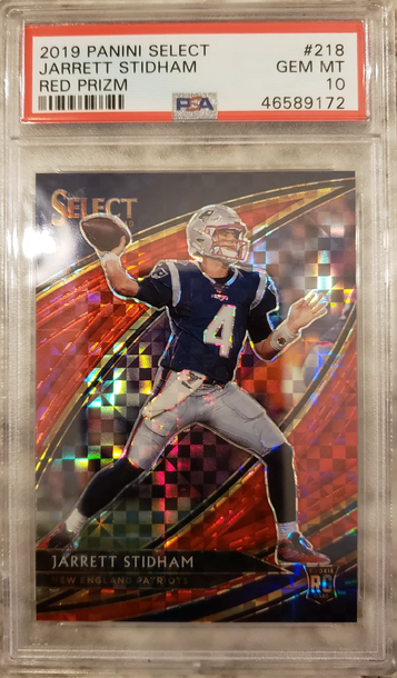 2019 Select Jarrett Stidham RED PRIZM /49 PSA 10 ROOKIE FIELD LEVEL SSP #218 RC POP 1 Patriots