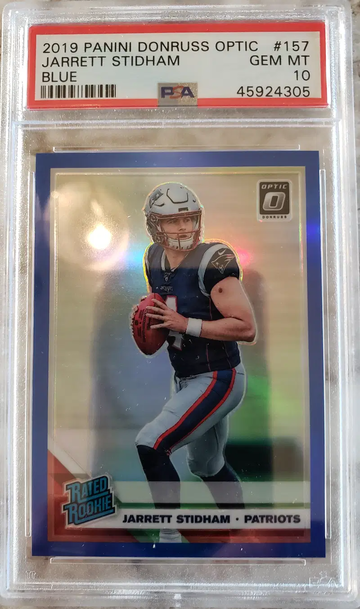 2019 Optic Jarrett Stidham BLUE /150 PSA 10 ROOKIE #157 Panini RC SSP HOLO Donruss