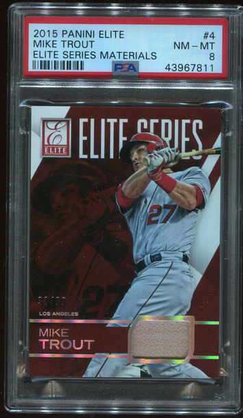 2015 PANINI ELITE ELITE SERIES MATERIALS #4 MIKE TROUT VERY RARE POP 2 ONLY ONE HIGHER PSA 8 NM-MT