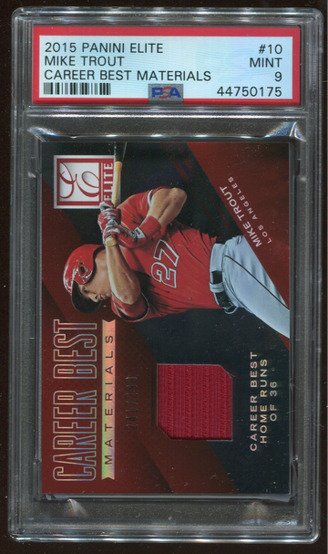 2015 PANINI ELITE CAREER BEST MATERIALS #10 MIKE TROUT VERY RARE POP 2 NONE HIGHER PSA 9 MINT