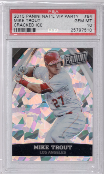 2015 PANINI NATIONAL VIP PARTY #54 MIKE TROUT CRACKED ICE RARE POP 3 PSA 10 GEM MINT