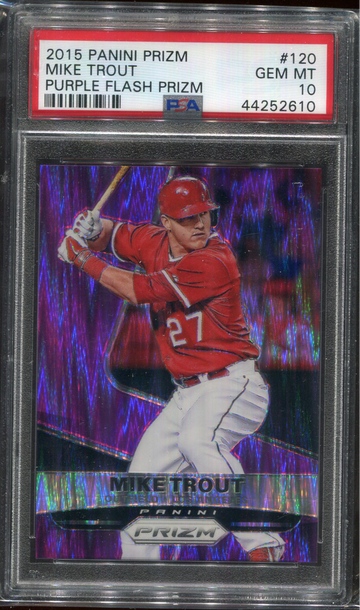 2015 PANINI PRIZM #120 MIKE TROUT PURPLE FLASH PRIZM /99 POP 8 PSA 10 GEM MINT