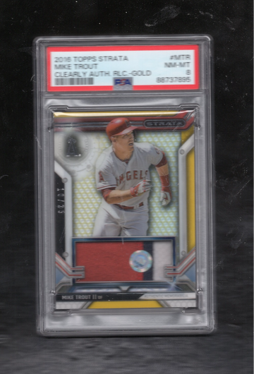2016 Topps Strata Clearly Authentic Relic MTR Mike Trout Gold SP /25 PSA 8 NM-MT