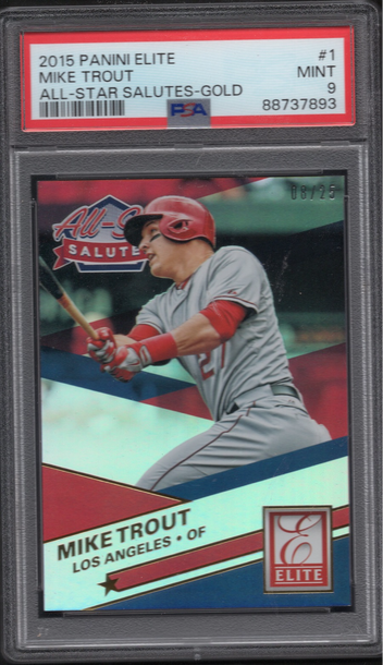 2015 PANINI ELITE ALL-STAR SALUTES #1 MIKE TROUT RARE GOLD SP /25 PSA 9 MINT