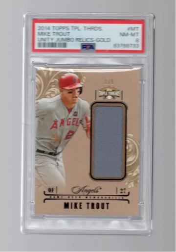 2014 TOPPS TRIPLE THREADS UNITY JUMBO RELICS MT MIKE TROUT GOLD SSP /9 PSA 8 NM-MT