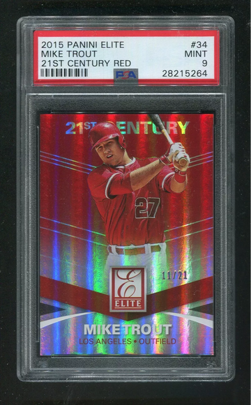 2015 PANINI ELITE 21ST CENTURY RED #34 MIKE TROUT VERY RARE SP /21 POP 2 PSA 9 MINT