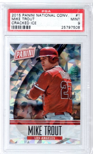2015 PANINI NATIONAL CONVENTION #1 MIKE TROUT RARE CRACKED ICE SP /25 PSA 9 MINT