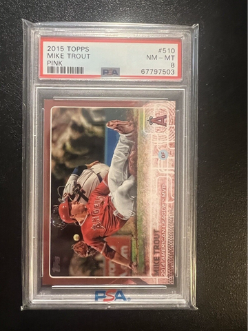 2015 TOPPS #510 MIKE TROUT TOUGH PINK VARIATION SP /50 PSA 8 NM-MT