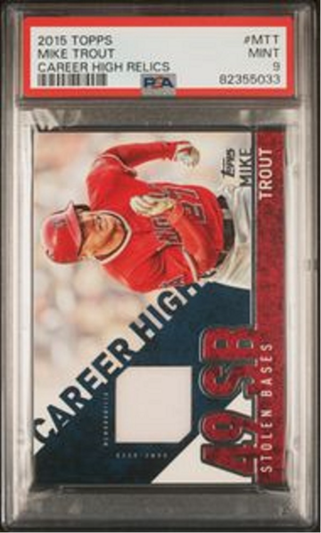 2015 TOPPS CAREER HIGH RELICS #MTT MIKE TROUT RARE POP 1 ONLY ONE HIGHER PSA 9 MINT