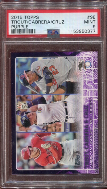 2015 TOPPS #98 MIKE TROUT/CABRERA/CRUZ RARE PURPLE TOYS R' US POP 1 NONE HIGHER! PSA 9 MINT