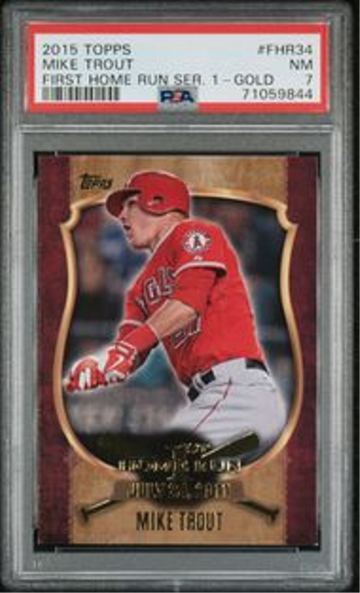 2015 TOPPS FIRST HOME RUN SERIES 1 FHR34 MIKE TROUT RARE GOLD POP 2 ONE HIGHER PSA 7 NM