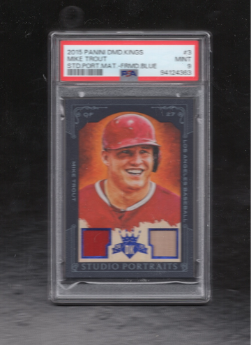 2015 PANINI DIAMOND KINGS STUDIO PORTRAIT MAT #3 MIKE TROUT FRAMED BLUE POP 1 SSP /10 PSA 9 MINT