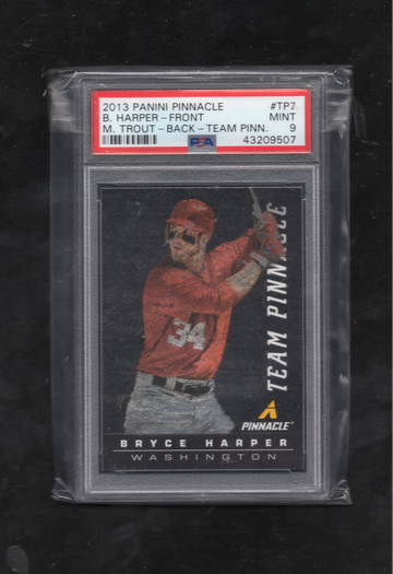 2013 Panini Pinnacle Team Pinnacle #TP7 Bryce Harper Front Mike Trout Back POP 8 PSA 9 MINT