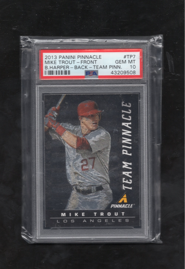 2013 Panini Pinnacle Team Pinnacle #TP7 Mike Trout Front Bryce Harper Back POP 2 PSA 10 GEM MINT