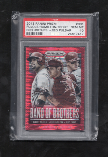 2013 Panini Prizm Band of Brothers #BB1 Trout/Pujols/Hamilton Red Pulsar POP 2 PSA 10 GEM MINT