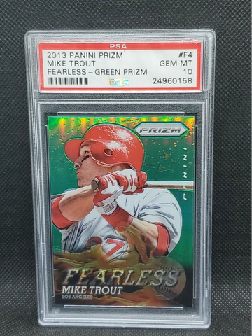 2013 Panini Prizm Fearless #F4 Mike Trout GREEN Prizm PSA 10 GEM MINT