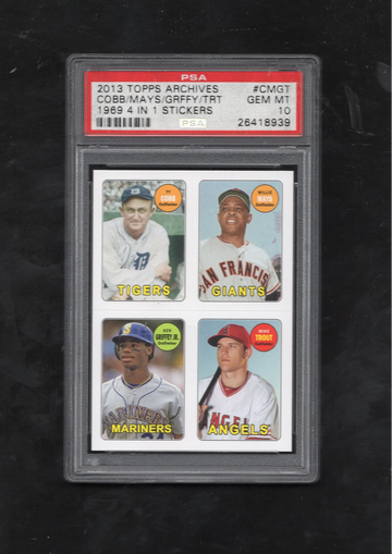 2013 Topps Archives 1969 4 In 1 Stickers #CMGT Trout/Cobb/Mays/Griffey, Jr. PSA 10 GEM MINT