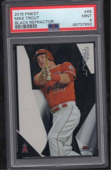 2015 FINEST #68 MIKE TROUT RARE BLACK REFRACTOR PSA 9 MINT
