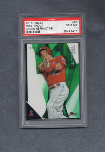 2015 FINEST #68 MIKE TROUT GREEN REFRACTOR SP /99 LOW POP 4 PSA 10 GEM MINT