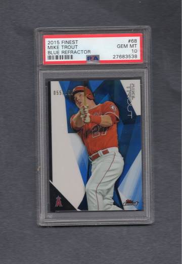 2015 FINEST #68 MIKE TROUT BLUE REFRACTOR SP /150 PSA 9 MINT