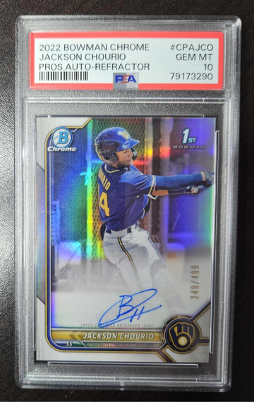 2022 Bowman Chrome Auto Refractor #249/499 Jackson Chourio PSA 10