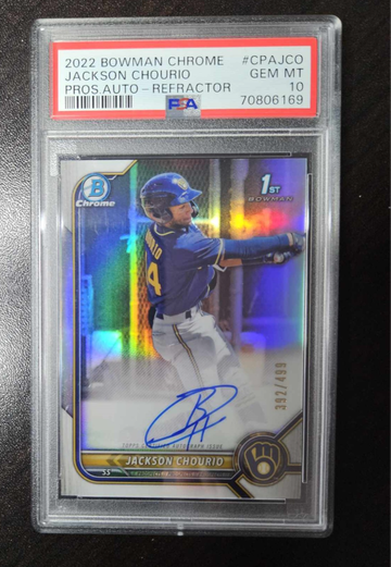 2022 Bowman Chrome Auto Refractor #392/499 Jackson Chourio PSA 10