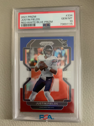 2021 Prizm Justin Fields RC Red White Blue PSA 10