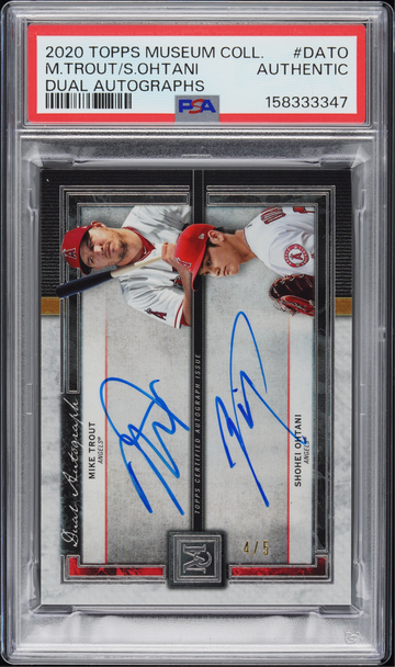 2020 Topps Museum Collection Shohei Ohtani Mike Trout Dual Autographs /5 PSA Authentic 
