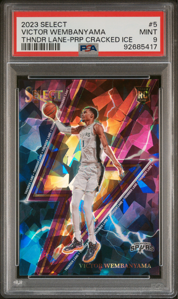 2023 Select Victor Wembanyama Thunder Lane Purple Cracked Ice /75 PSA 9 RC