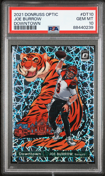2021 PANINI DONRUSS OPTIC DOWNTOWN #DT10 JOE BURROW DOWNTOWN PSA 10