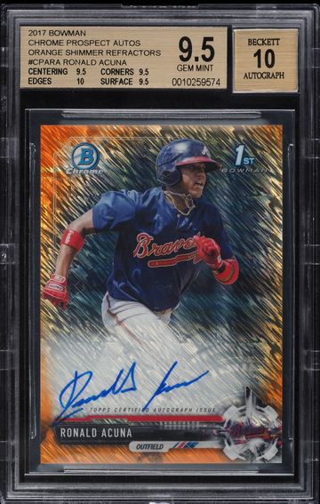 2017 Bowman Chrome Ronald Acuna Rookie Auto /25 Orange Shimmer Refractor - BGS 9.5/10 