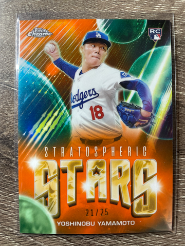 2024 Topps Chrome Update Yoshinobu Yamamoto Stratospheric Stars - Orange Refractor /25 #SSC-13