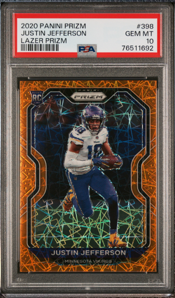 2020 Prizm JUSTIN JEFFERSON Orange Lazer #398 Rookie PSA 10 Minnesota Vikings