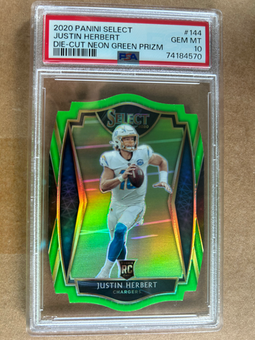 2020 Select Prizm Neon Green Justin Herbert Premier Level #144 PSA 10 - Rookie