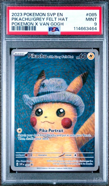 2023 Pokemon X Van Gogh Pikachu Grey Felt Hat Promo #085 PSA 9