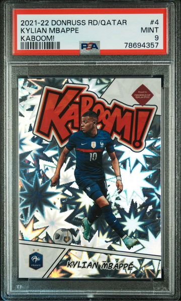 2021-22 Donruss Road to Qatar Kylian Mbappe Kaboom PSA 9