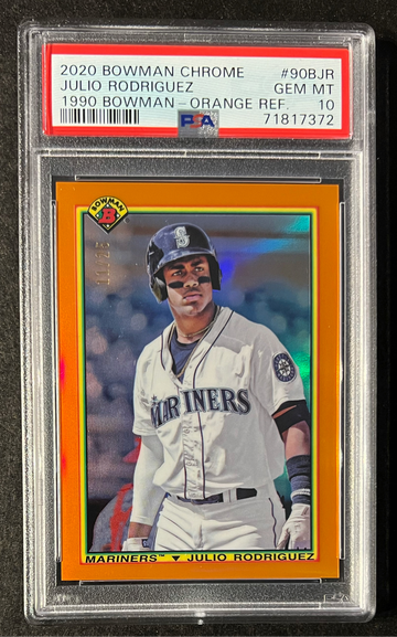 2020 Bowman Chrome Julio Rodriguez RC #11/25 ‘90 Bowman Orange Refractor SSP PSA 10 💎