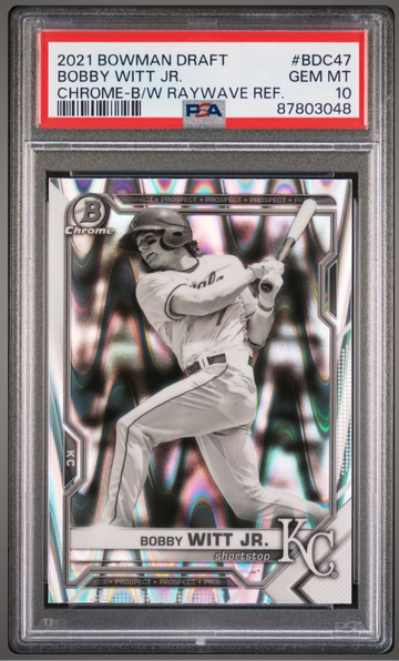 2021 Bowman Draft Chrome Bobby Witt Jr. RC Black & White RayWave Refractor PSA 10 💎