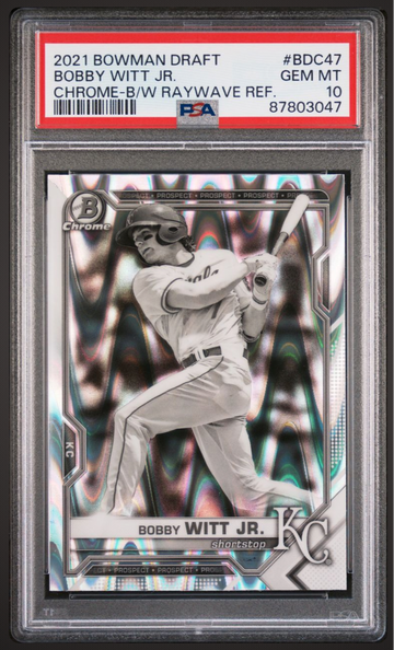 2021 Bowman Draft Chrome Bobby Witt Jr. RC Black & White RayWave Refractor PSA 10 💎