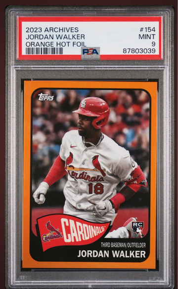2023 Topps Archives Jordan Walker RC #11/15 1965 Topps Orange Hot Foil SSP PSA 9