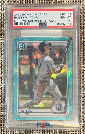 2020 Bowman Draft Chrome Sapphire Edition Bobby Witt Jr. #18/20 Aqua SSP PSA 10 Gem Mint
