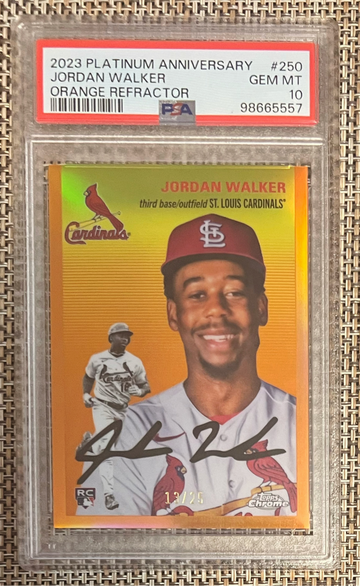 2023 Topps Chrome Platinum Anniversary Jordan Walker RC #13/25 Orange Wave Refractor SSP PSA 10