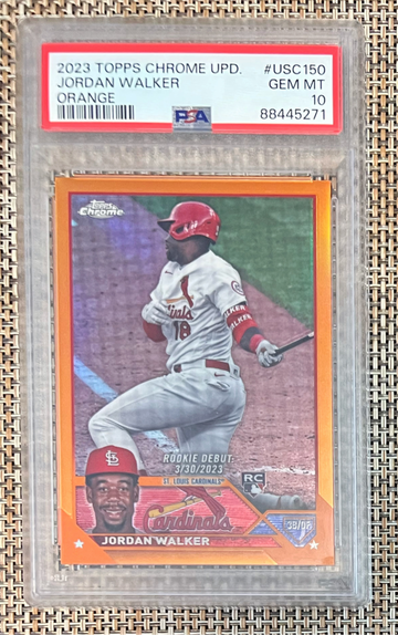 2023 Topps Chrome Update Jordan Walker RC #15/25 Rookie Update Orange Refractor SSP PSA 10