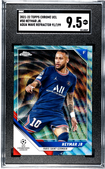 2021 Topps Chrome UEFA CHAMPIONS LEAGUE NEYMAR JR MINT+ #50 AQUA WAVE REFRACTOR 91/199