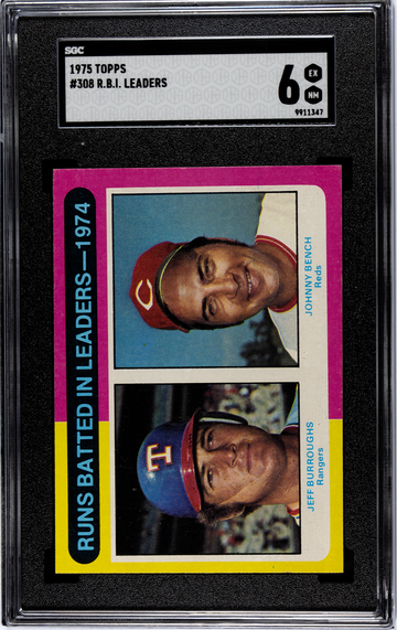 1975 Topps #308 JOHNNY BENCH-BURROUGHS RBI LEADERS EX-Near Mint
