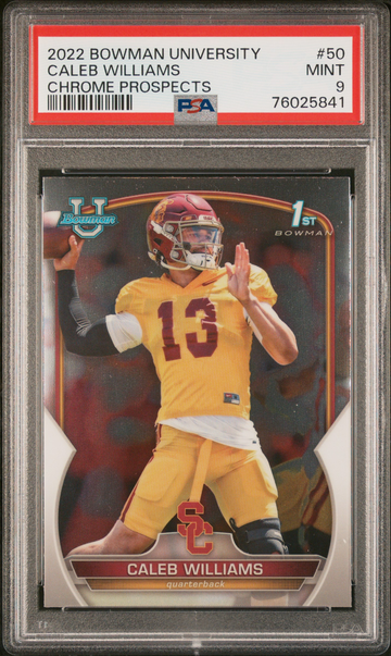 2022 Bowman University #50 Caleb Williams ROOKIE CARD Chrome Prospects PSA 9 MINT
