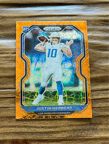 2020 Panini Prizm Justin Herbert Orange Lazer Rookie Card