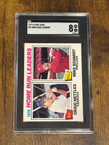 1977 O-Pee-Chee 1976 Home Run Leaders Mike Schmidt and Graig Nettles SGC 8