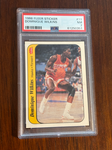 1986 Fleer Basketball Sticker Dominique Wilkins HOF RC PSA 7 Atlanta Hawks